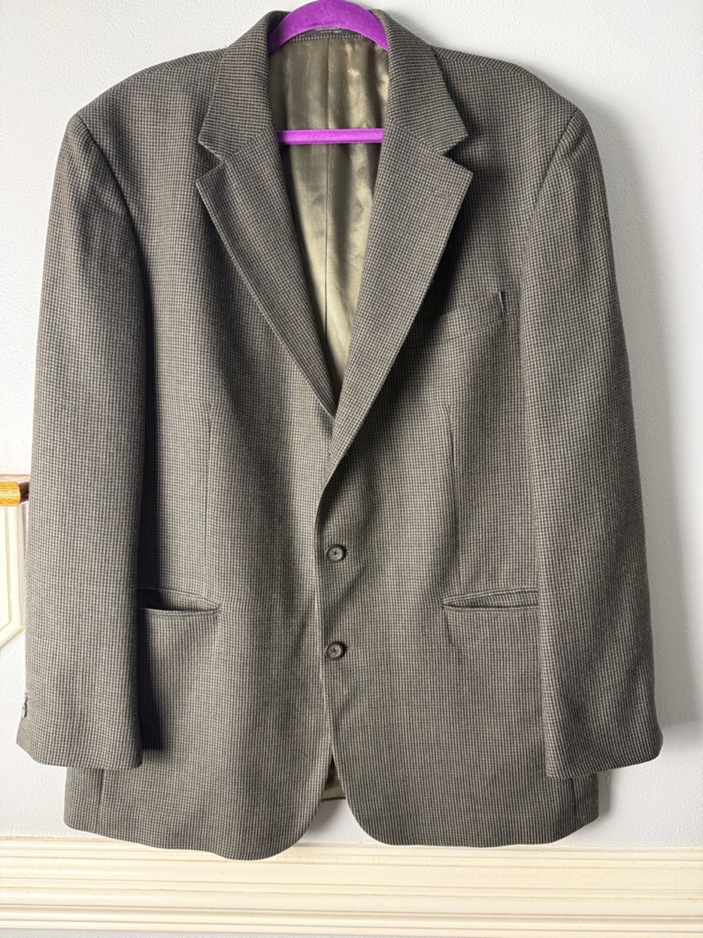 Oscar de la Renta Men's Olive Gray Houndstooth Sport Coat wool